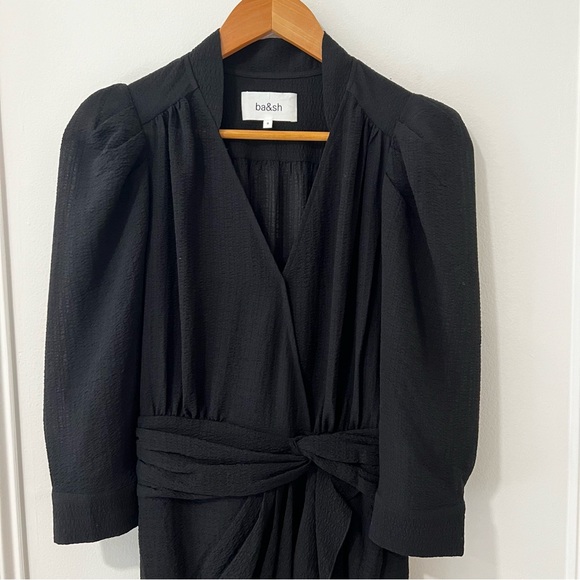 ba&sh Black 1/2 Sleeve Knee Length Dress Size 0 ($420) - Picture 3 of 6